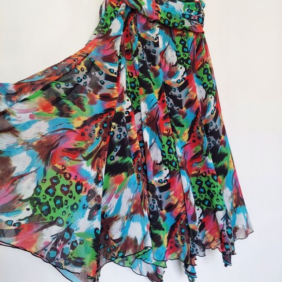Linea Domani Colorful Handkerchief Skirt Size 14 Tie Front Animal Print Floral - Picture 3 of 11